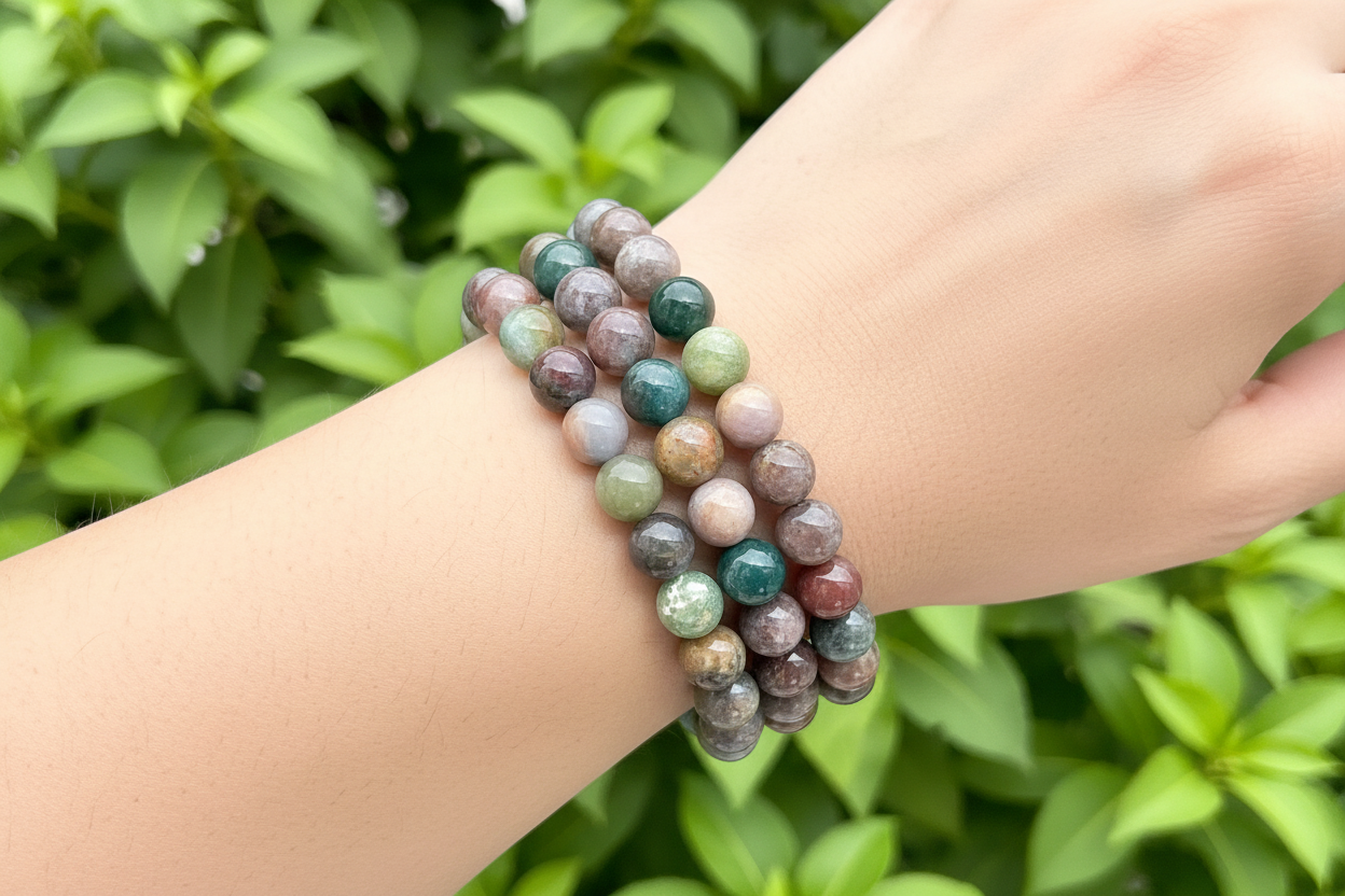 Ocean Sea Jasper Crystals Bracelets Wearable Gemstones Elastic 7-8mm Beads 16cm