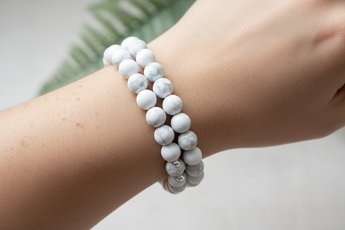 Howlite Crystals Bracelets Wearable Gemstones Elastic 8mm Beads 16cm