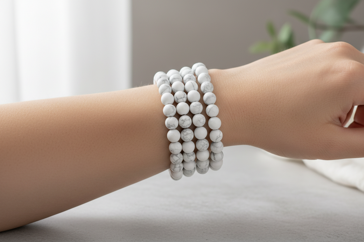 Howlite Crystals Bracelets Wearable Gemstones Elastic 8mm Beads 16cm