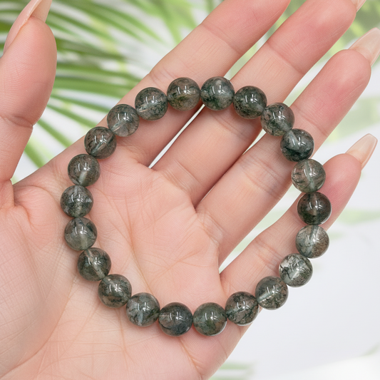 Moss Agate Crystals Bracelets Wearable Gemstones Elastic Various Beads Sizes