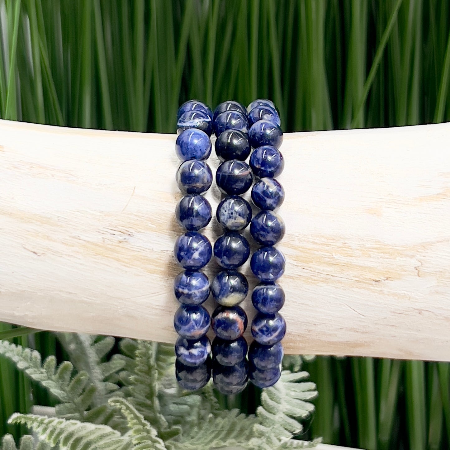 Blue Sodalite Crystals Bracelets Wearable Gemstones Elastic 7-8mm Beads 16cm