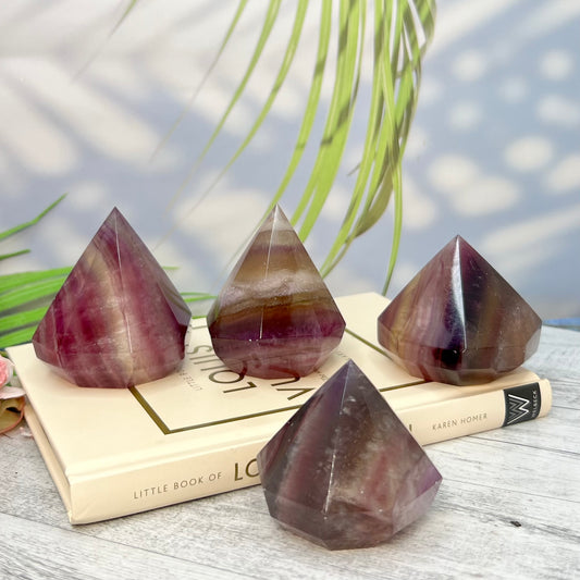 Fluorite Gemstone Diamond Shaped Tip Crystal Carving YOU CHOOSE