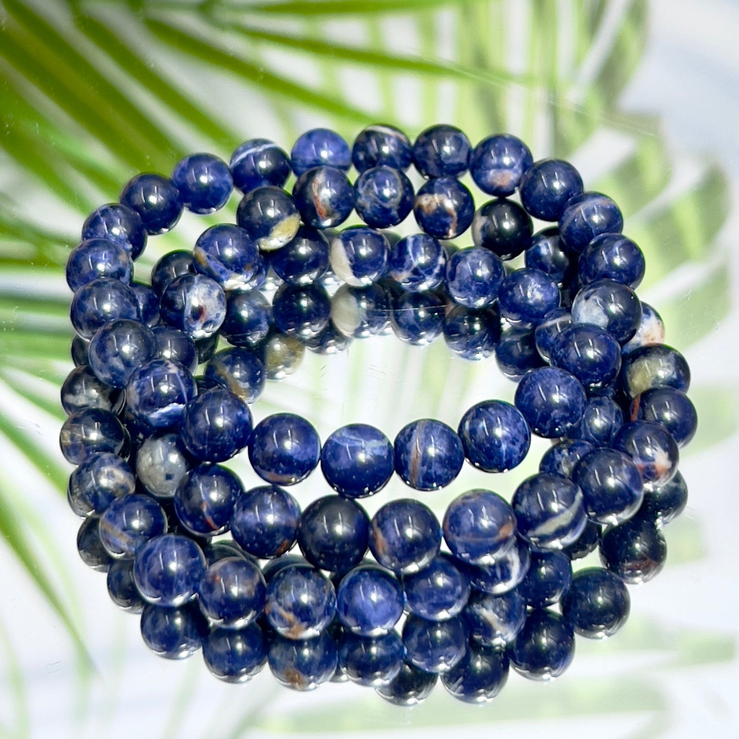 Blue Sodalite Crystals Bracelets Wearable Gemstones Elastic 7-8mm Beads 16cm