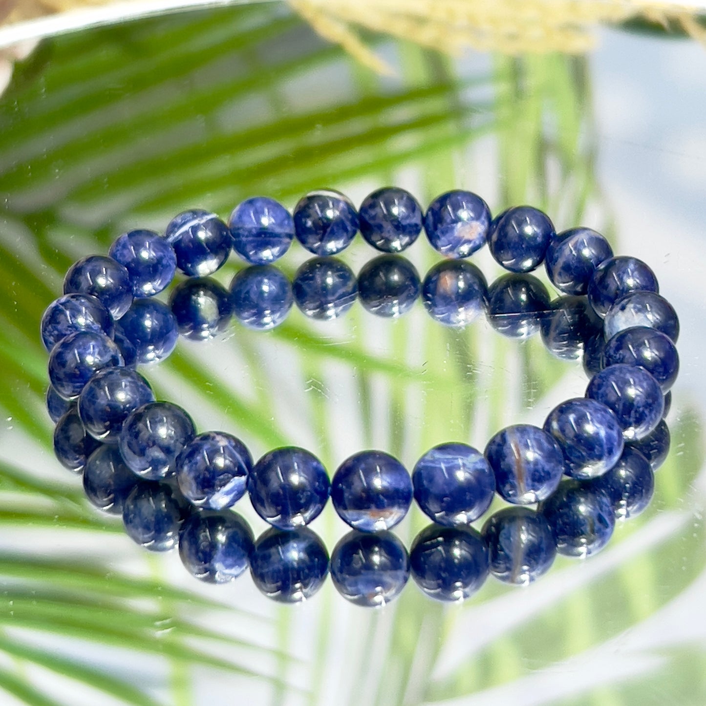 Blue Sodalite Crystals Bracelets Wearable Gemstones Elastic 7-8mm Beads 16cm