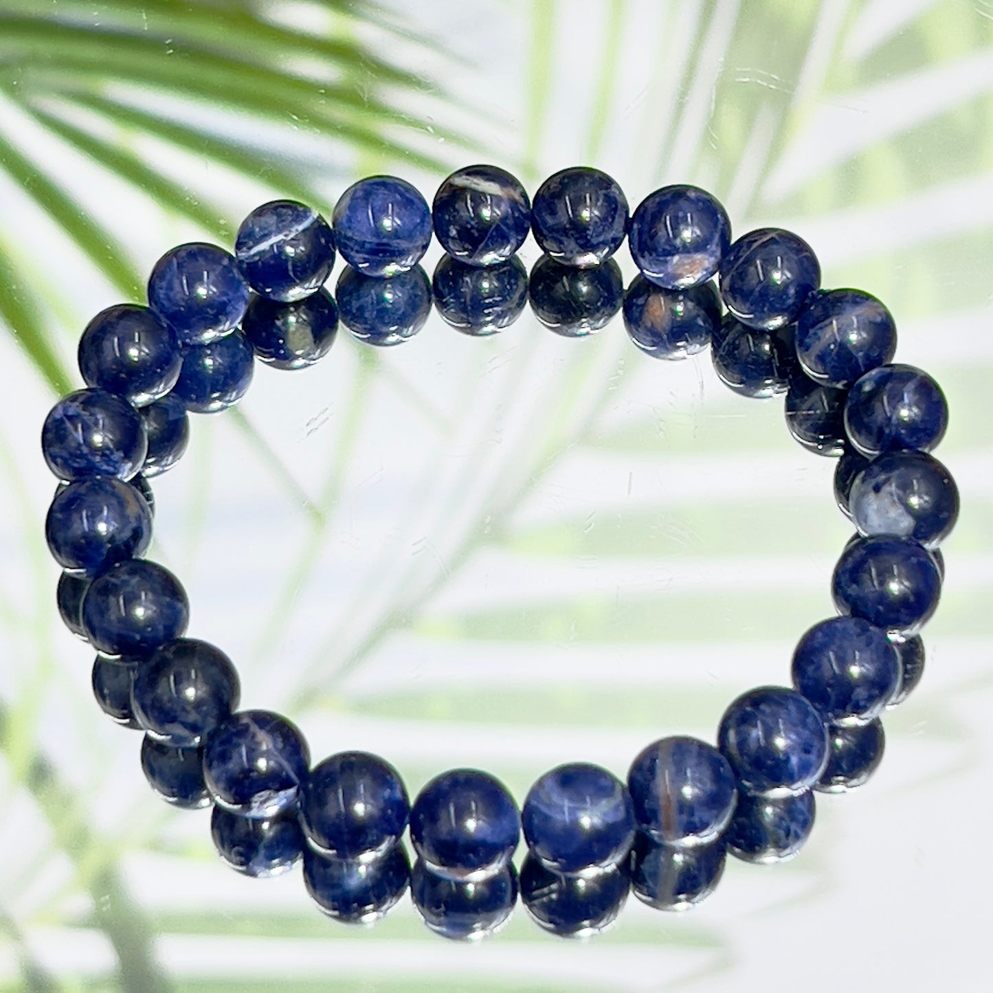 Blue Sodalite Crystals Bracelets Wearable Gemstones Elastic 7-8mm Beads 16cm