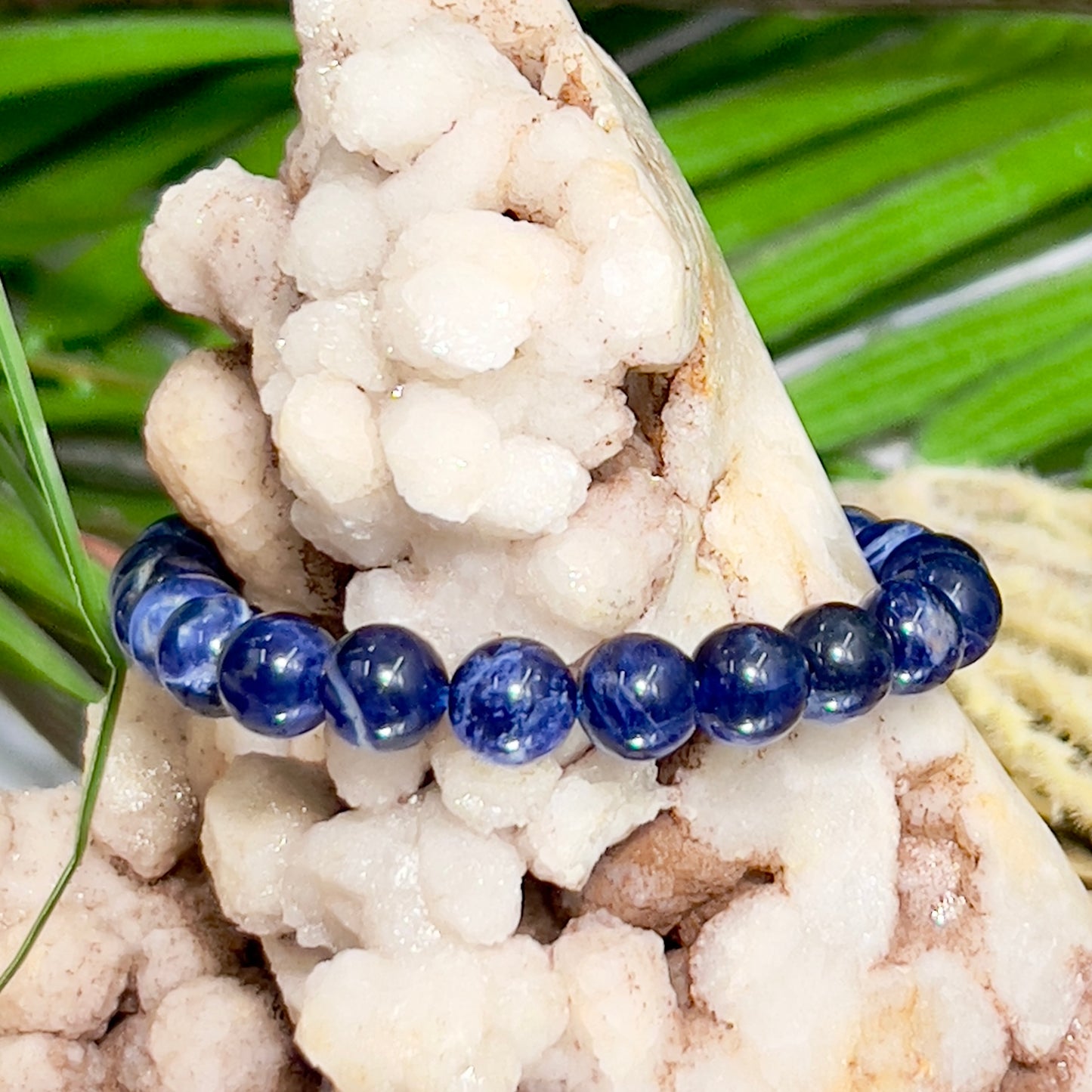 Blue Sodalite Crystals Bracelets Wearable Gemstones Elastic 7-8mm Beads 16cm