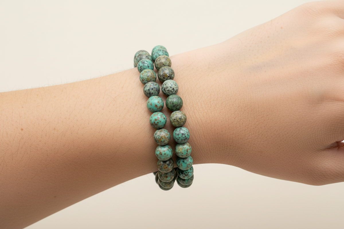 African Turquoise Crystals Bracelets Wearable Gemstones Elastic 8mm Beads 16cm