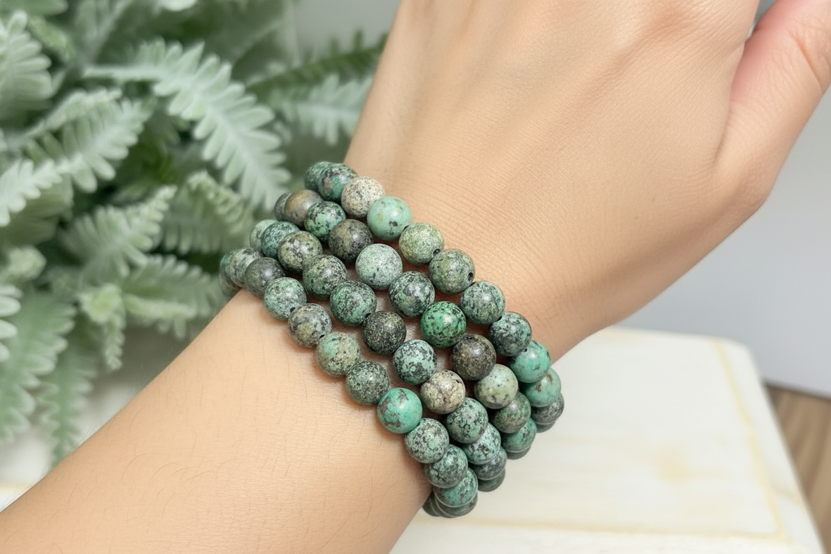 African Turquoise Crystals Bracelets Wearable Gemstones Elastic 8mm Beads 16cm