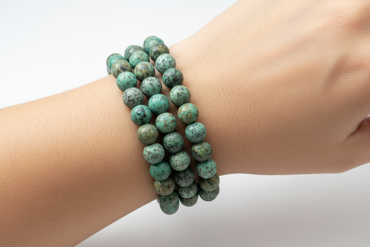 African Turquoise Crystals Bracelets Wearable Gemstones Elastic 8mm Beads 16cm