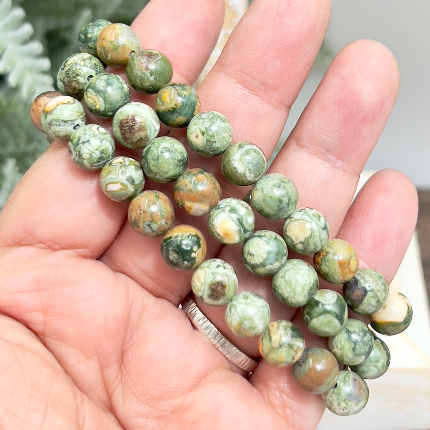 Rainforest Jasper Rhyolite Crystals Bracelets Wearable Gemstones Elastic 8mm Beads 16cm