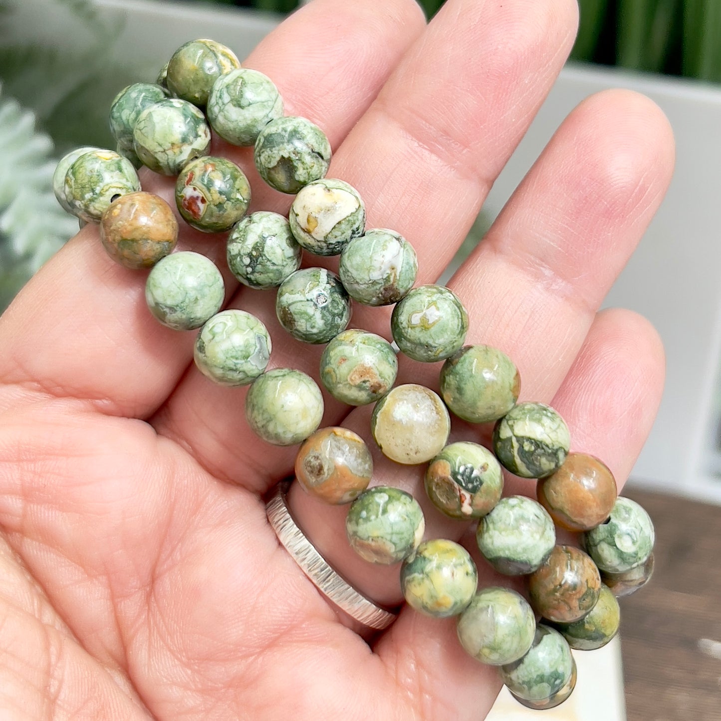 Rainforest Jasper Rhyolite Crystals Bracelets Wearable Gemstones Elastic 8mm Beads 16cm