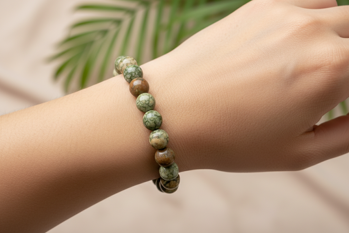 Rainforest Jasper Rhyolite Crystals Bracelets Gemstones Elastic 8mm Beads 16cm