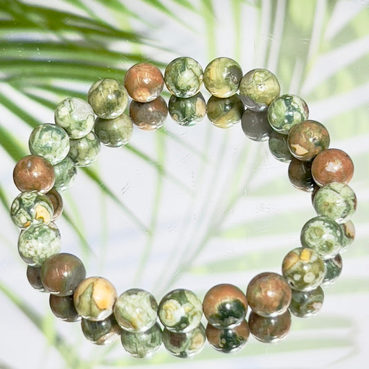 Rainforest Jasper Rhyolite Crystals Bracelets Gemstones Elastic 8mm Beads 16cm