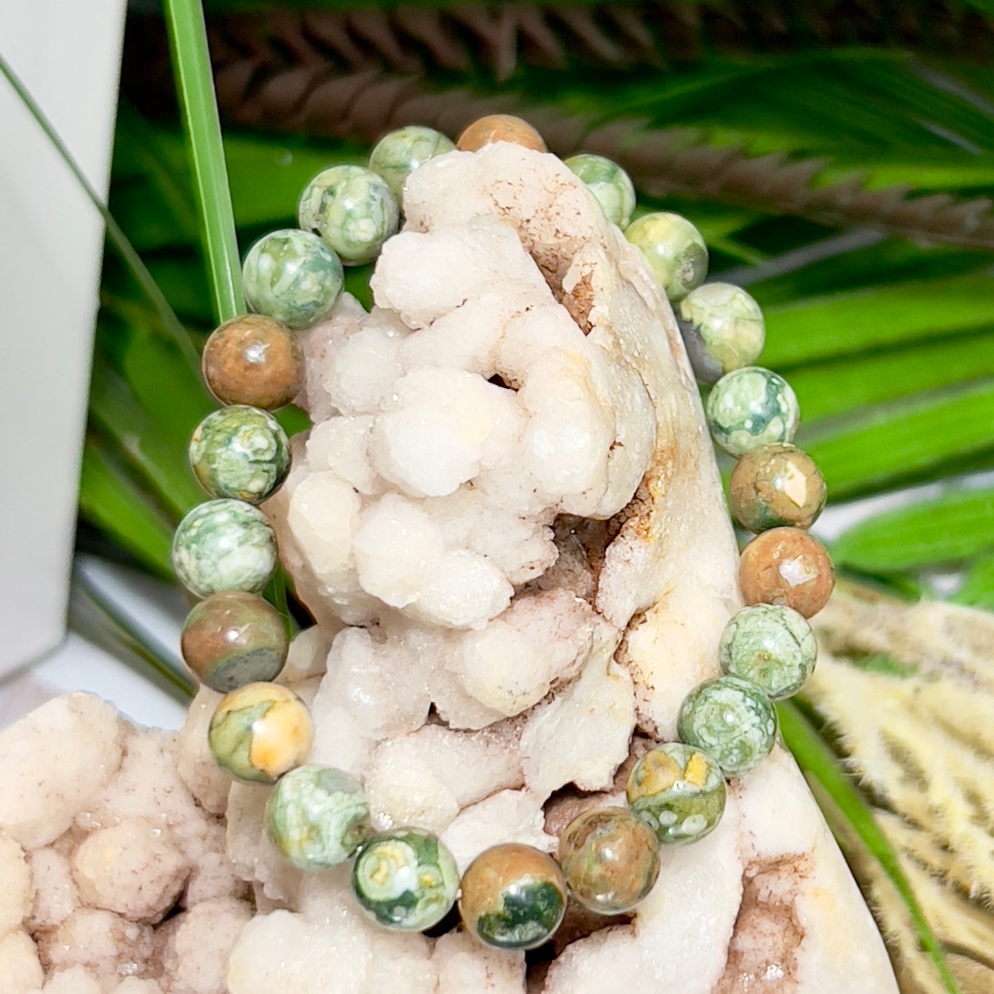 Rainforest Jasper Rhyolite Crystals Bracelets Wearable Gemstones Elastic 8mm Beads 16cm