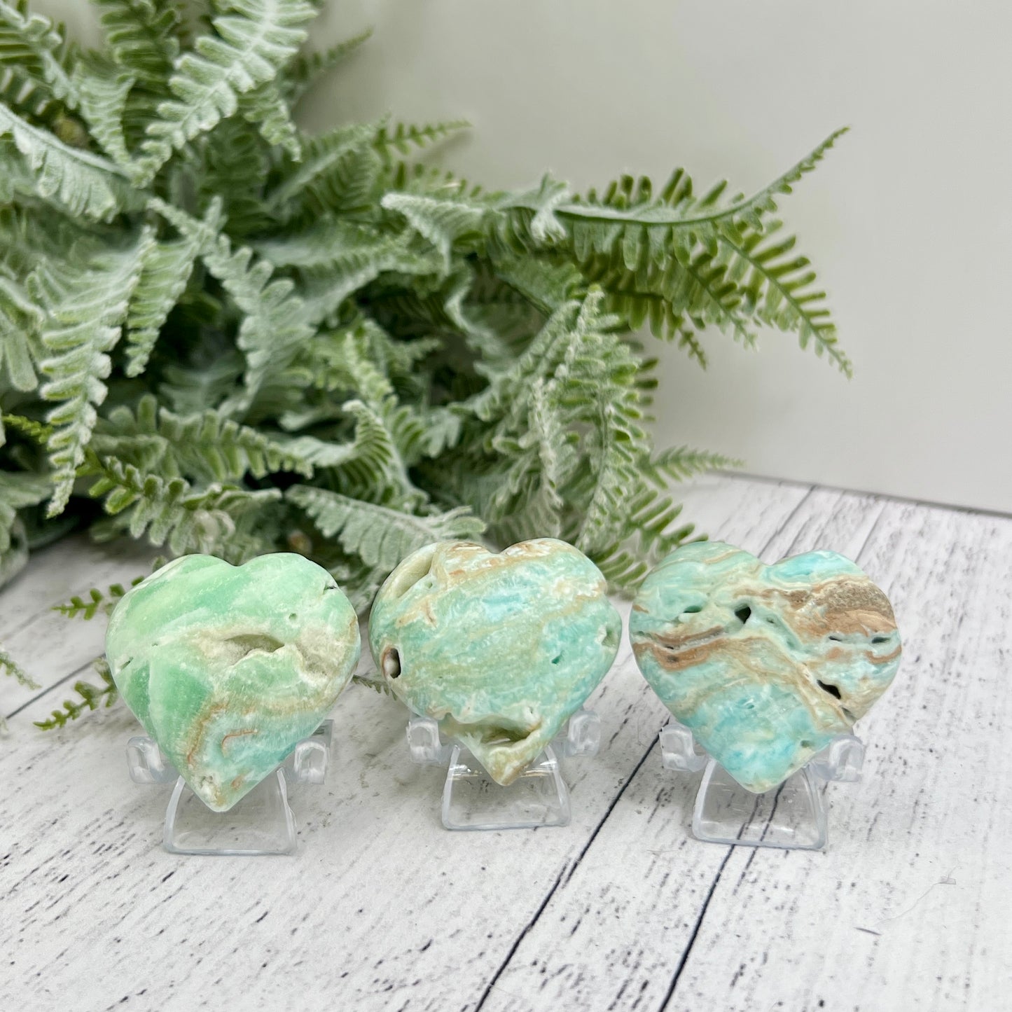 Blue Aragonite Hearts With Stand Healing Crystal Carvings YOU CHOOSE