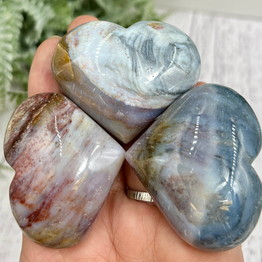 Ocean Sea Jasper Hearts Crystal Carving YOU CHOOSE