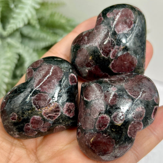 Garnet in Arfvedsonite Hearts Crystal Carvings YOU CHOOSE