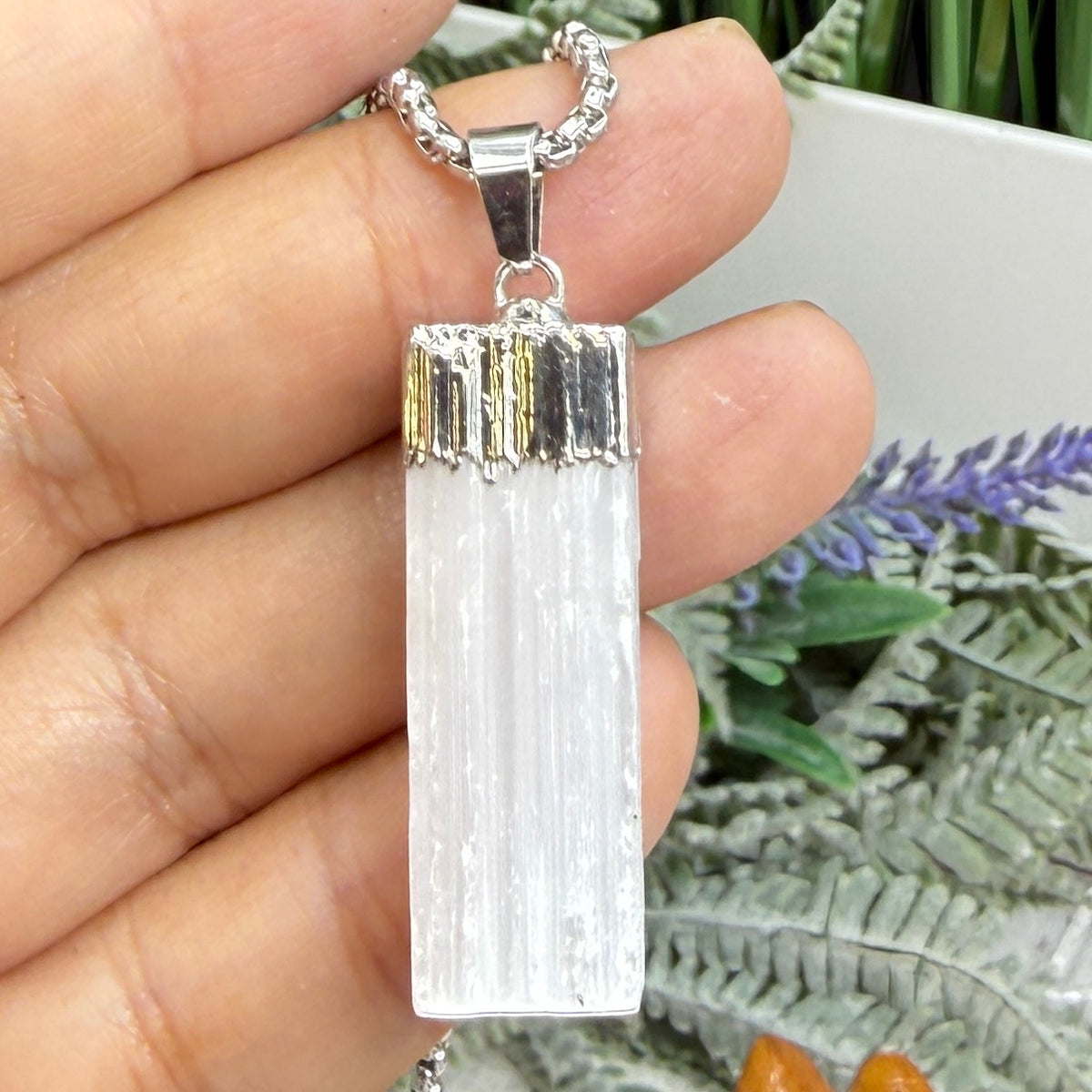 Satin Spar Selenite Stick Necklace Crystal Approx 3cm