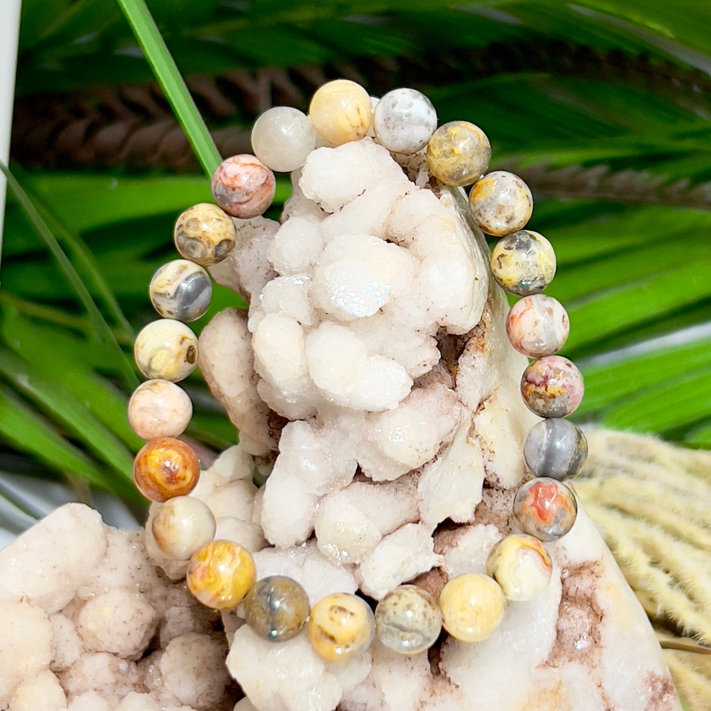 Crazy Lace Agate Crystals Bracelets Wearable Gemstones Elastic 7-8mm Beads 15cm