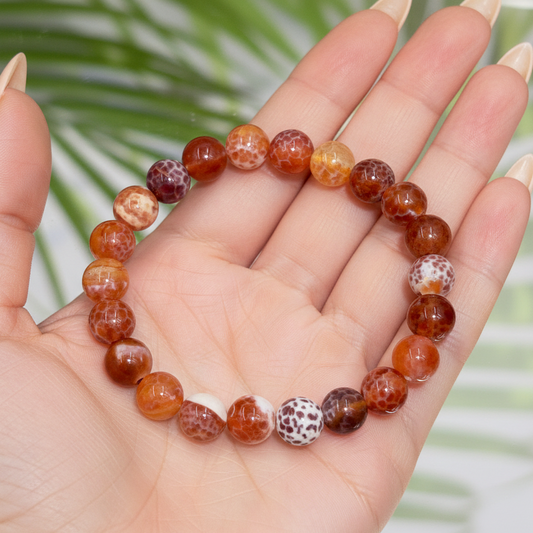 Snake Skin Agate Crystals Bracelets Wearable Gemstones Elastic 7-8mm Beads 15cm