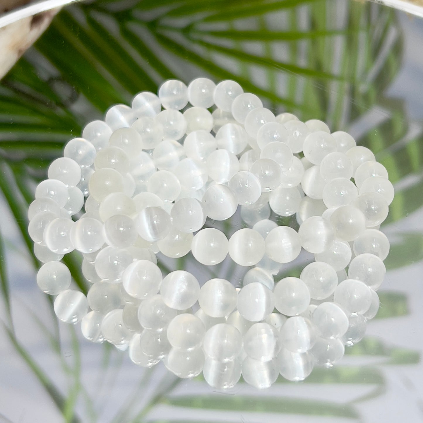 Satin Spar Selenite Crystals Bracelets Wearable Gemstones Elastic 8mm Beads 16cm