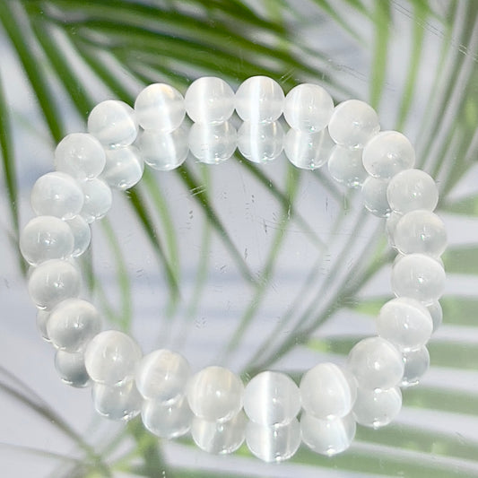 Satin Spar Selenite Crystals Bracelets Wearable Gemstones Elastic 8mm Beads 16cm