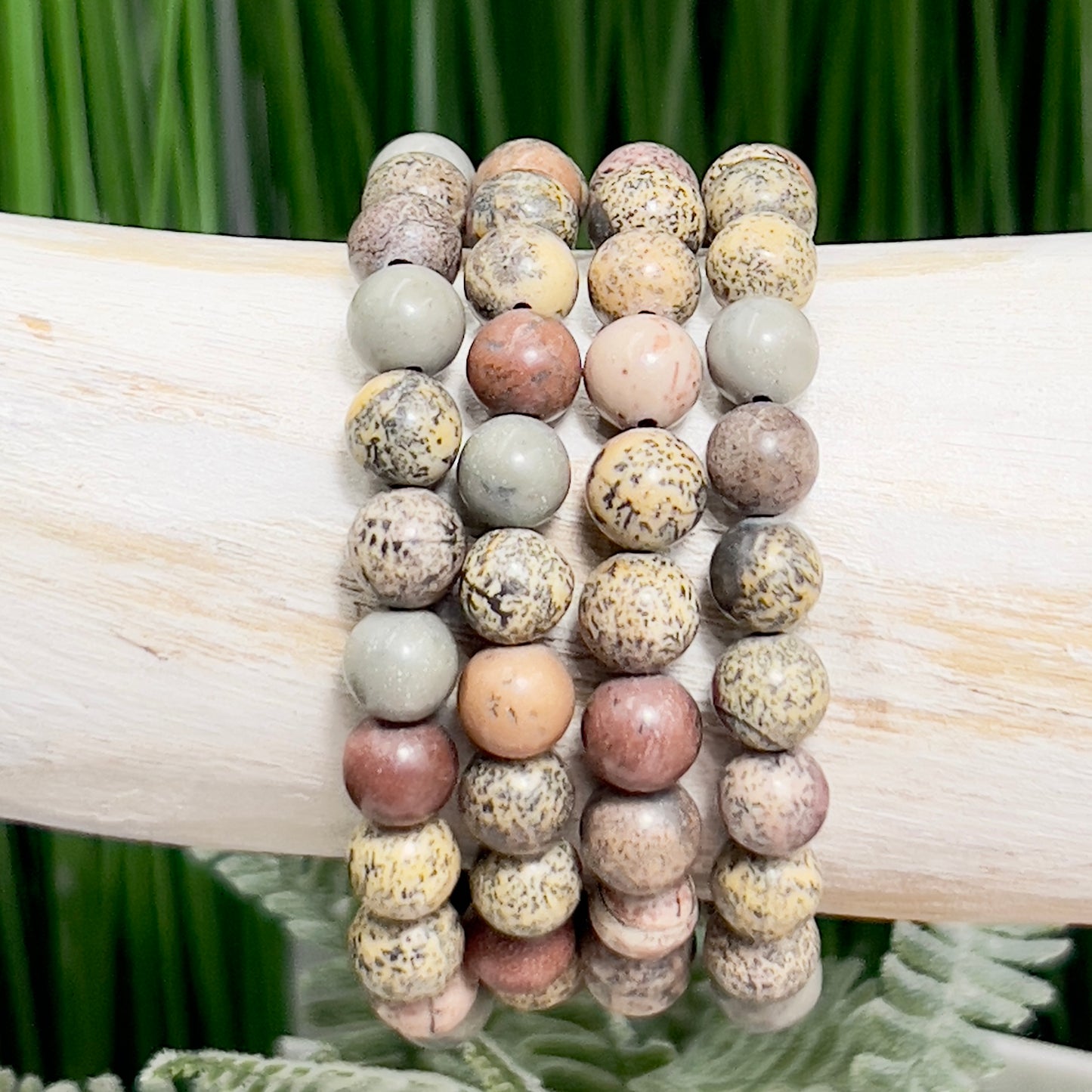 Dendritic Jasper Crystals Bracelets Wearable Gemstones Elastic 7-8mm Beads 16cm