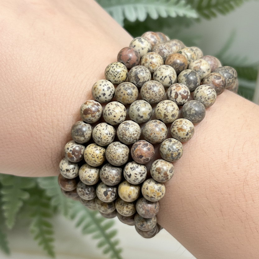 Dendritic Jasper Crystals Bracelets Wearable Gemstones Elastic 7-8mm Beads 16cm