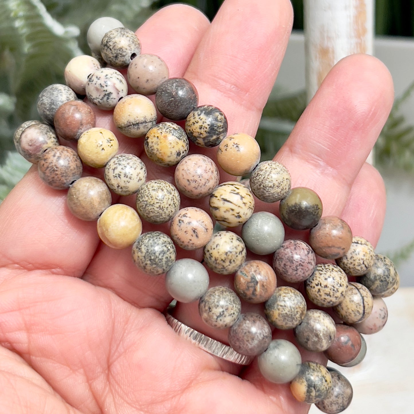 Dendritic Jasper Crystals Bracelets Wearable Gemstones Elastic 7-8mm Beads 16cm