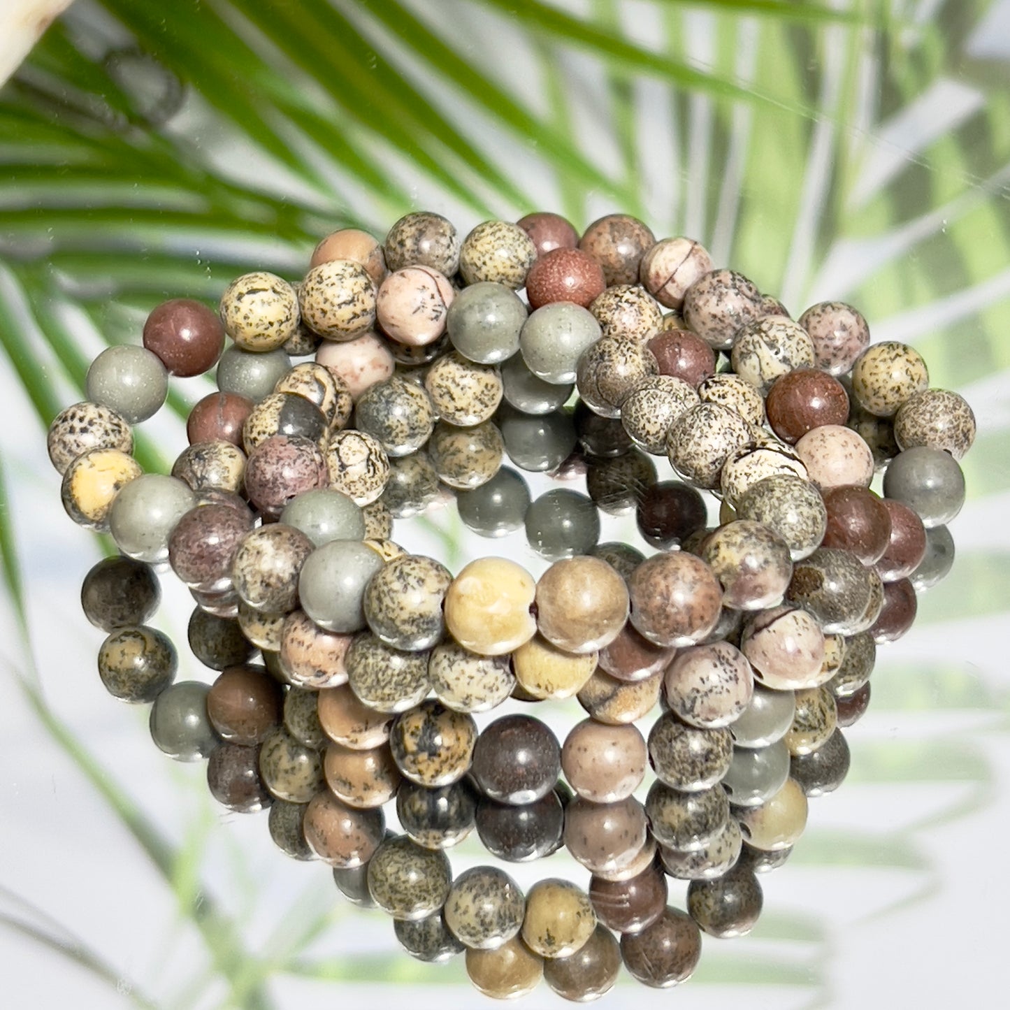 Dendritic Jasper Crystals Bracelets Wearable Gemstones Elastic 7-8mm Beads 16cm