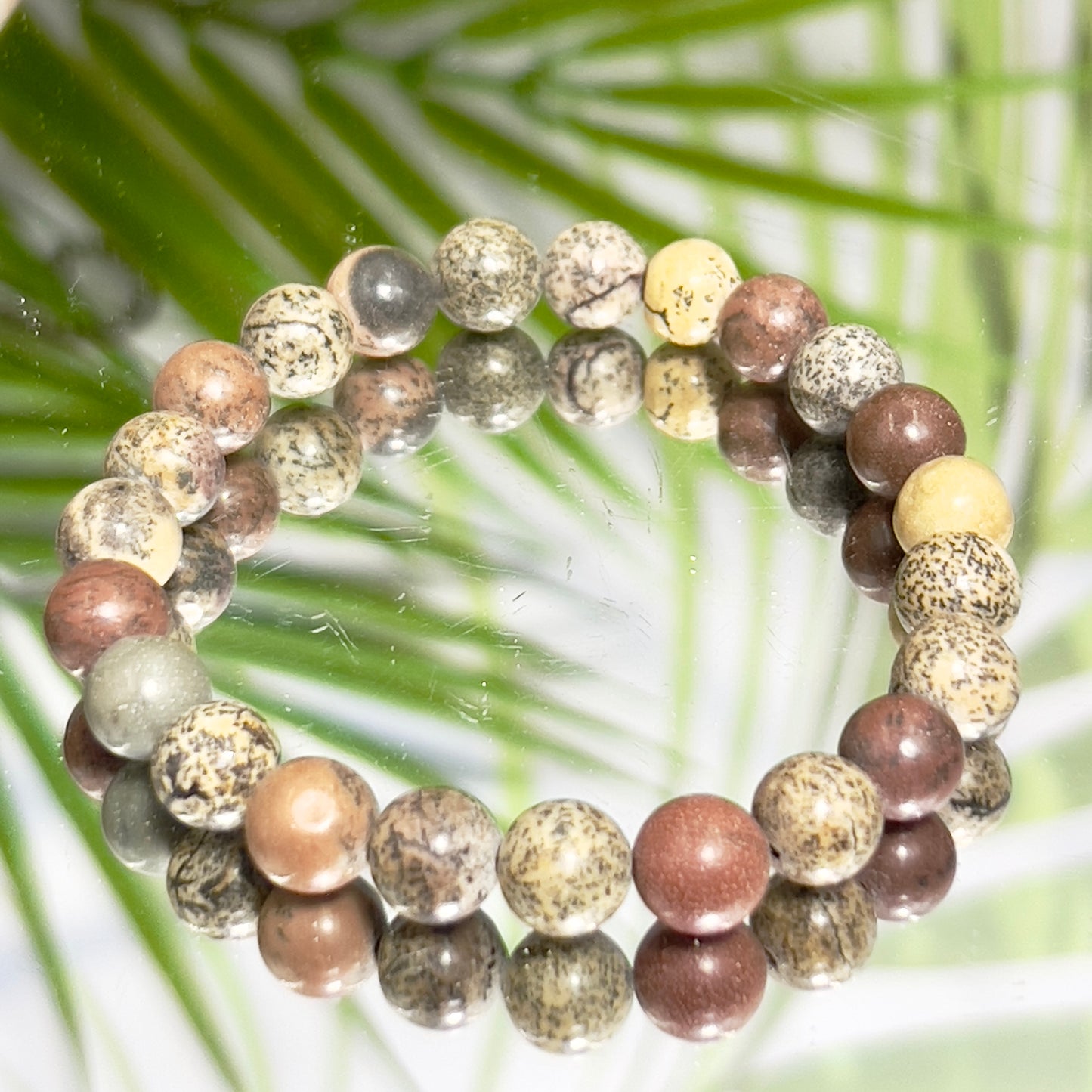 Dendritic Jasper Crystals Bracelets Wearable Gemstones Elastic 7-8mm Beads 16cm