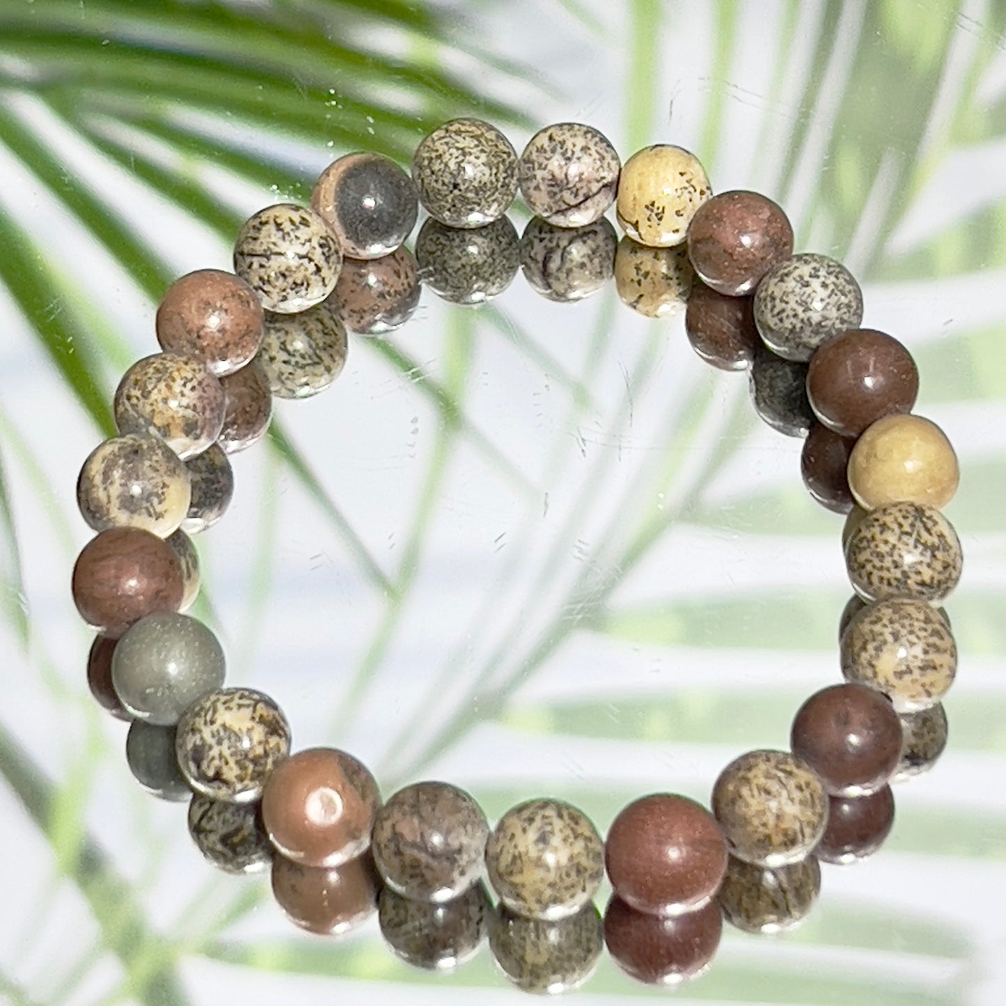 Dendritic Jasper Crystals Bracelets Wearable Gemstones Elastic 7-8mm Beads 16cm