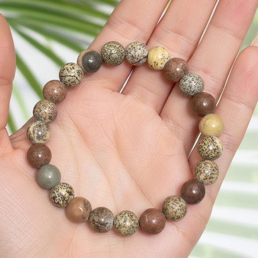 Dendritic Jasper Crystals Bracelets Wearable Gemstones Elastic 7-8mm Beads 16cm