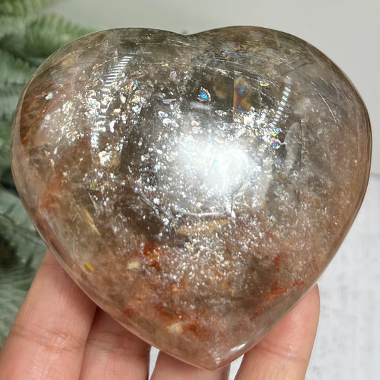 Moonstone with Sunstone Large Flashy Heart on Stand Crystal Carving 410g