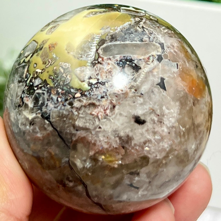 Mosaic Chalcedony Quartz Sphere RARE Healing Crystal Ball 258g 58mm Diameter