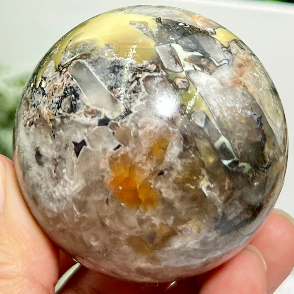 Mosaic Chalcedony Quartz Sphere RARE Healing Crystal Ball 258g 58mm Diameter
