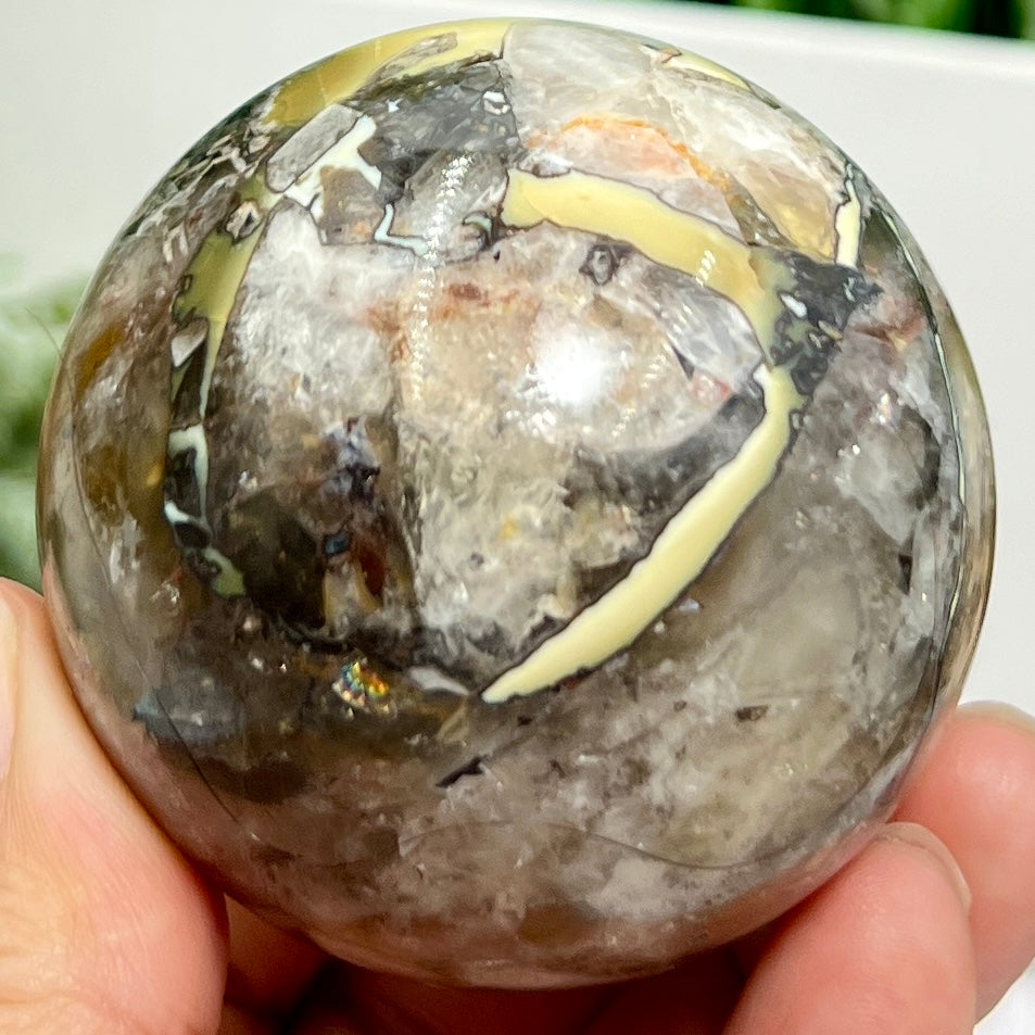 Mosaic Chalcedony Quartz Sphere RARE Healing Crystal Ball 258g 58mm Diameter