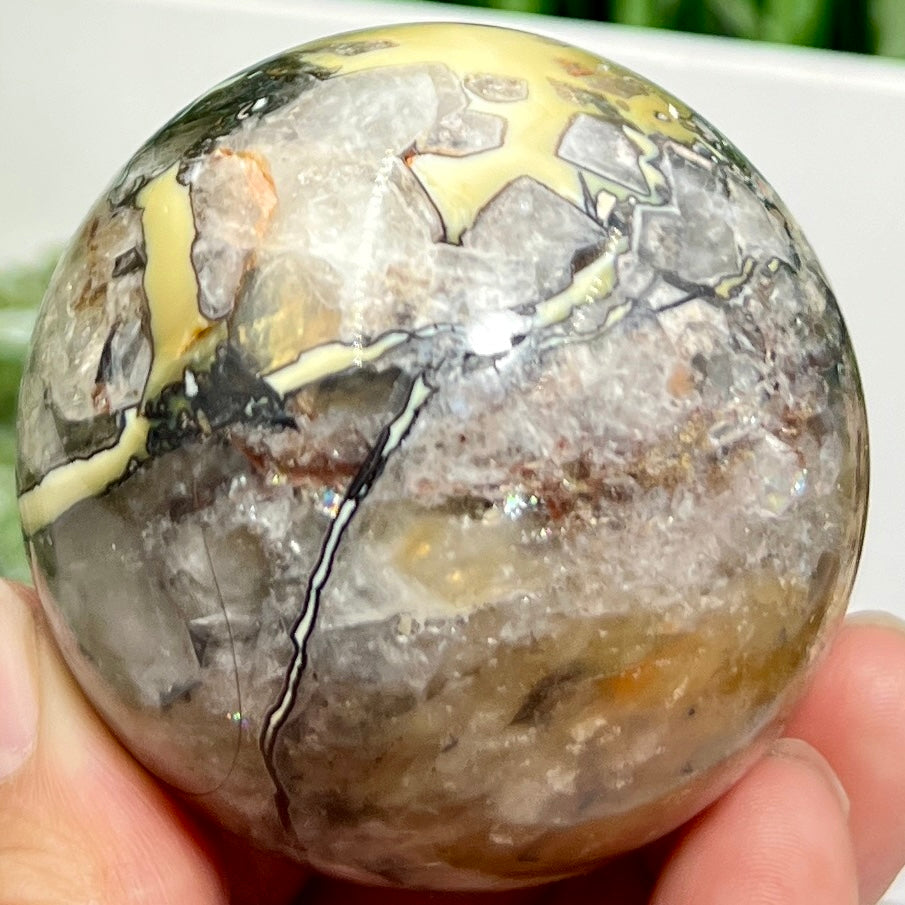 Mosaic Chalcedony Quartz Sphere RARE Healing Crystal Ball 258g 58mm Diameter