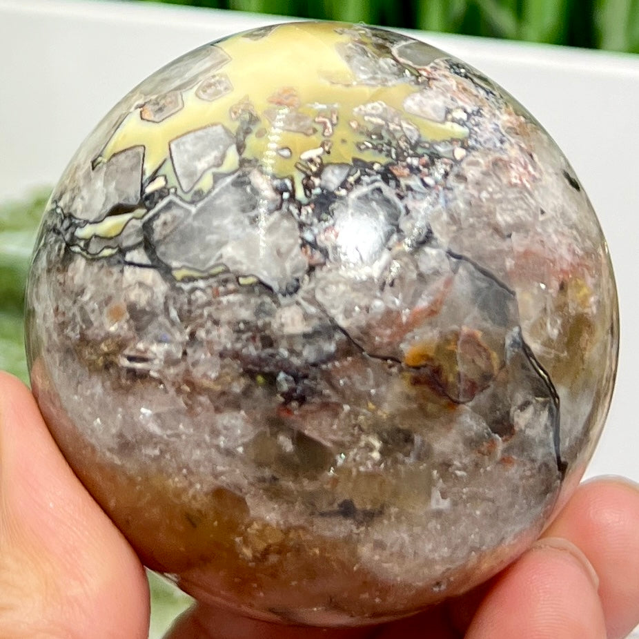 Mosaic Chalcedony Quartz Sphere RARE Healing Crystal Ball 258g 58mm Diameter
