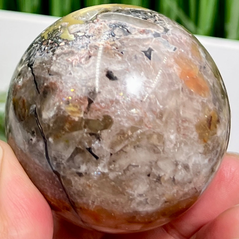 Mosaic Chalcedony Quartz Sphere RARE Healing Crystal Ball 258g 58mm Diameter
