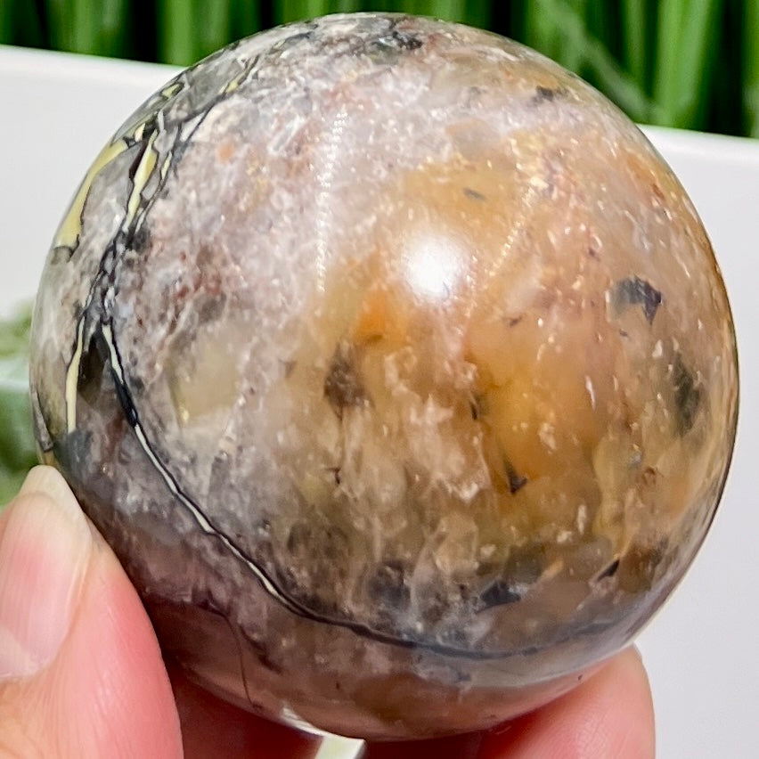Mosaic Chalcedony Quartz Sphere RARE Healing Crystal Ball 258g 58mm Diameter