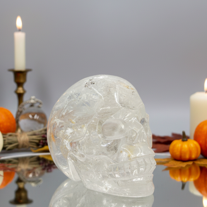 Clear Quartz Golden Healer Dendrites Skull High Quality Crystal Carving 900g