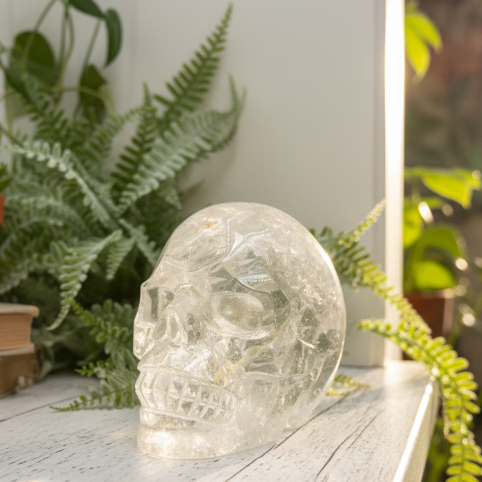 Clear Quartz Golden Healer Dendrites Skull High Quality Crystal Carving 900g