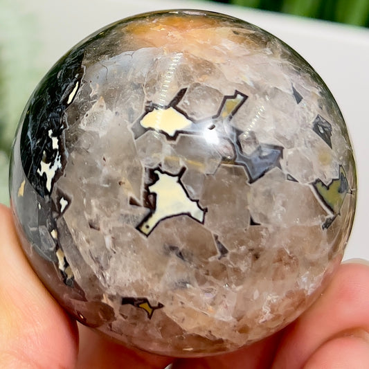 Mosaic Chalcedony Quartz Sphere RARE Healing Crystal Ball 200g 53mm Diameter
