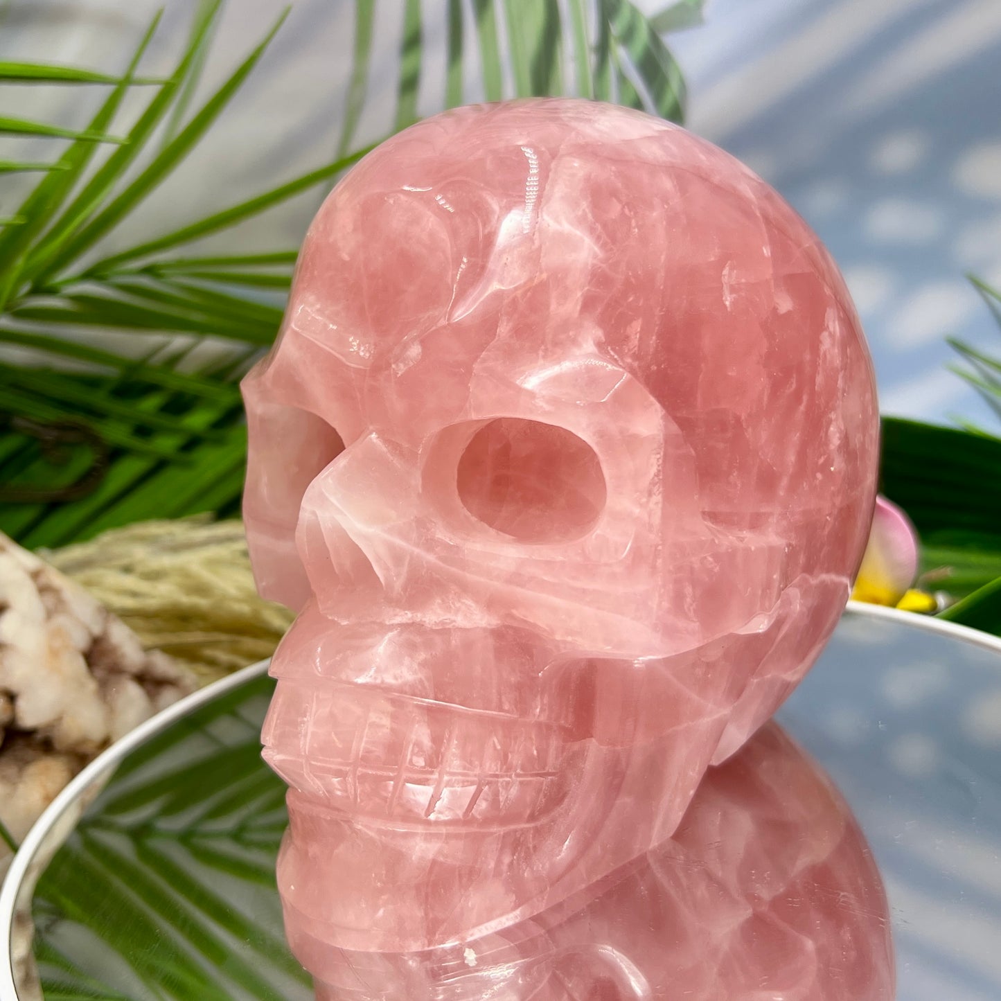Huge Dark Rose Quartz Skull High Quality Crystal Carving 2864 Grams 6.3 Pounds
