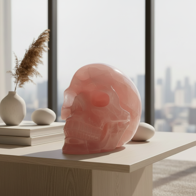 Huge Dark Rose Quartz Skull High Quality Crystal Carving 2864 Grams 6.3 Pounds