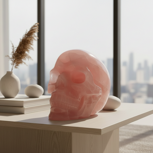 Huge Dark Rose Quartz Skull High Quality Crystal Carving 2864 Grams 6.3 Pounds