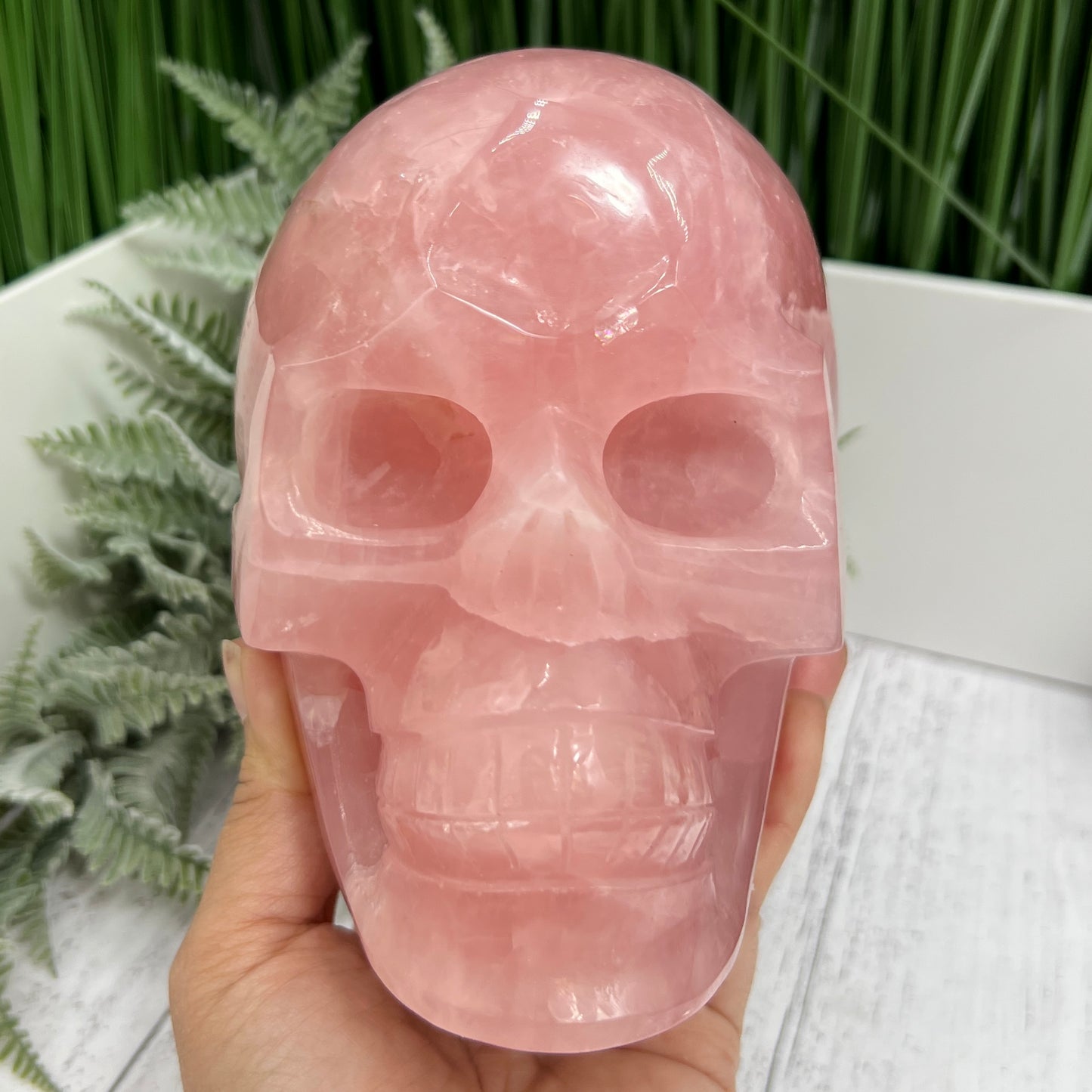 Huge Dark Rose Quartz Skull High Quality Crystal Carving 2864 Grams 6.3 Pounds