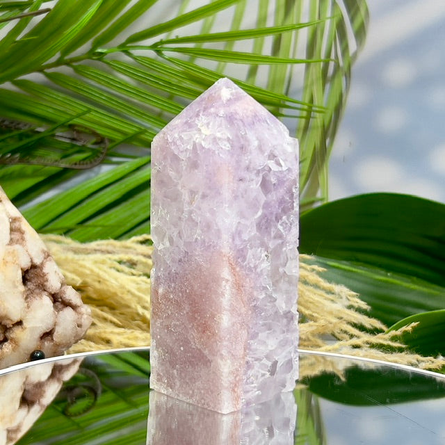 Pink Purple Amethyst Flower Agate Tower Healing Crystal Generator 331g 108mm