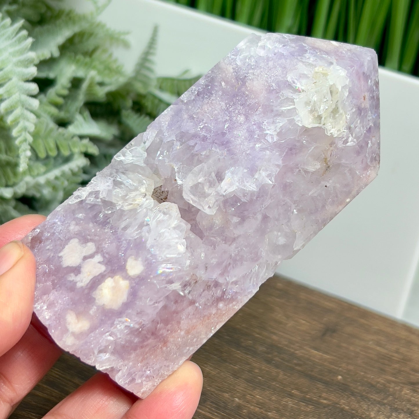 Pink Purple Amethyst Flower Agate Tower Healing Crystal Generator 331g 108mm